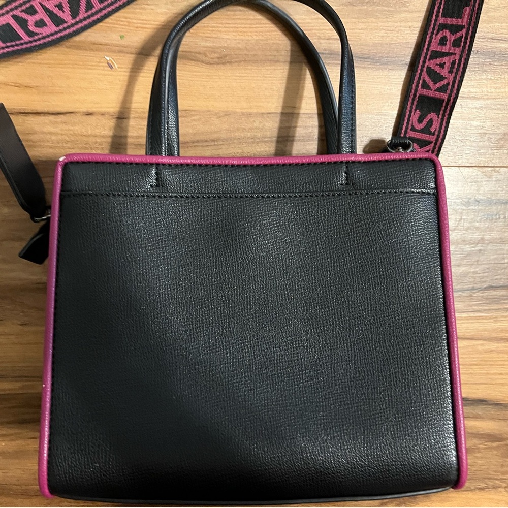 Karl Lagerfeld Paris Maybelle Satchel - Black and Cactus Pink - Picture 6 of 11